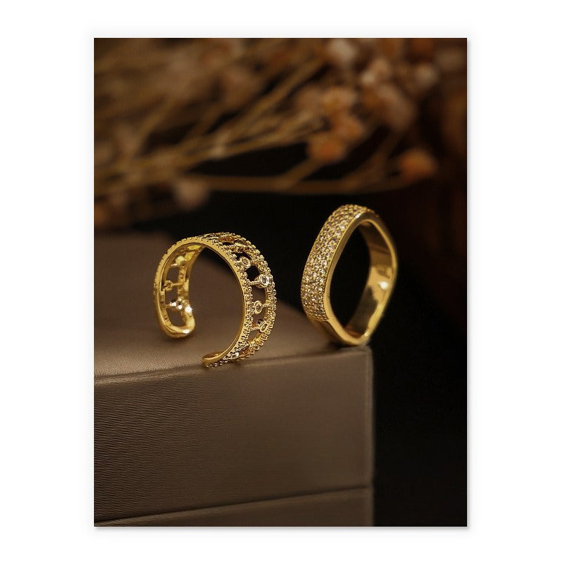 Vintage Gold Plated Hollow Out Zirconia Open Ring 8ZA6JRG123T