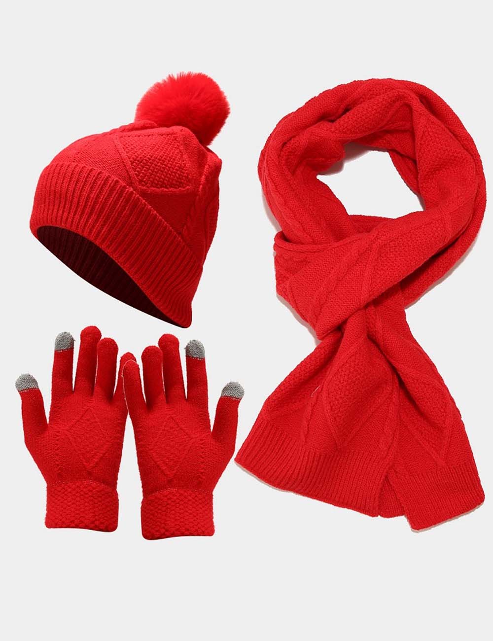 Winter Knit Thick Warm Scarf Hat Gloves Set DP25G716