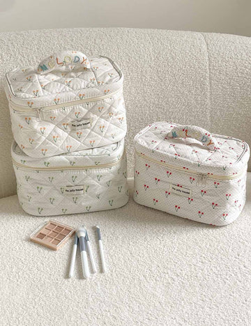 Cute Polka Dots Cherry Print Travel Makeup Bag DP25H563