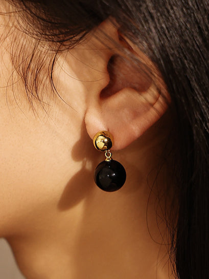 Punk Black Bead Metal Earrings DPJE27