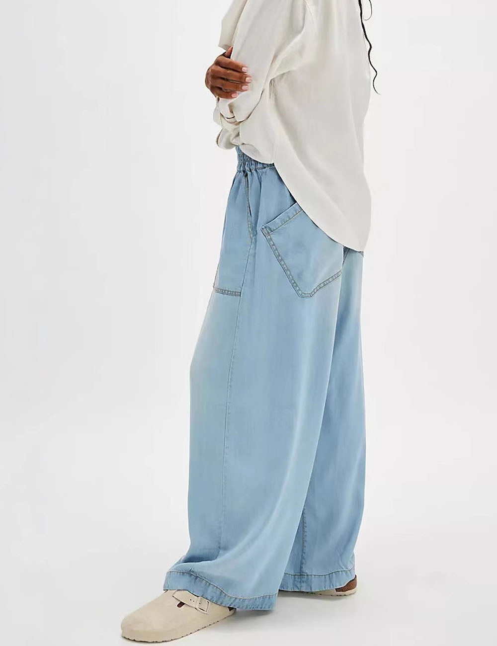 Fashion Baggy Mid Waist Straight Leg Denim Pants DP25G699