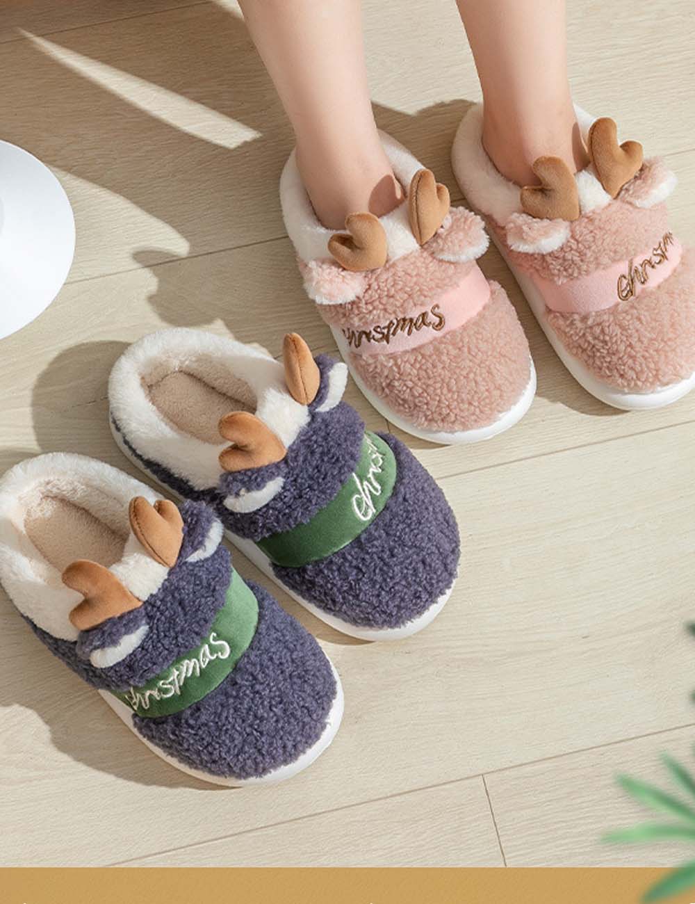 Cute Reindeer Warm Plush Outdoor Slippers DP25H482