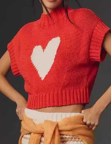 Simple Knit Heart Short Sleeve Sweater DP25G921