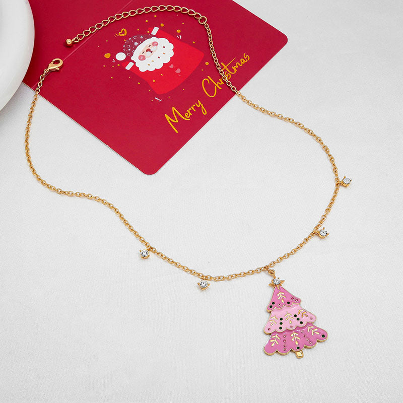 Rhinestone Christmas Tree Pendant Necklace Earrings Set DP25G788