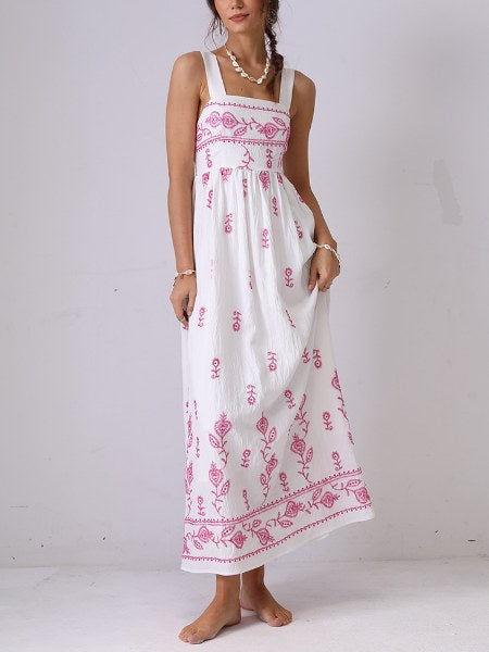 Floral Embroidered Backless Strap Maxi Dresses DP25C887