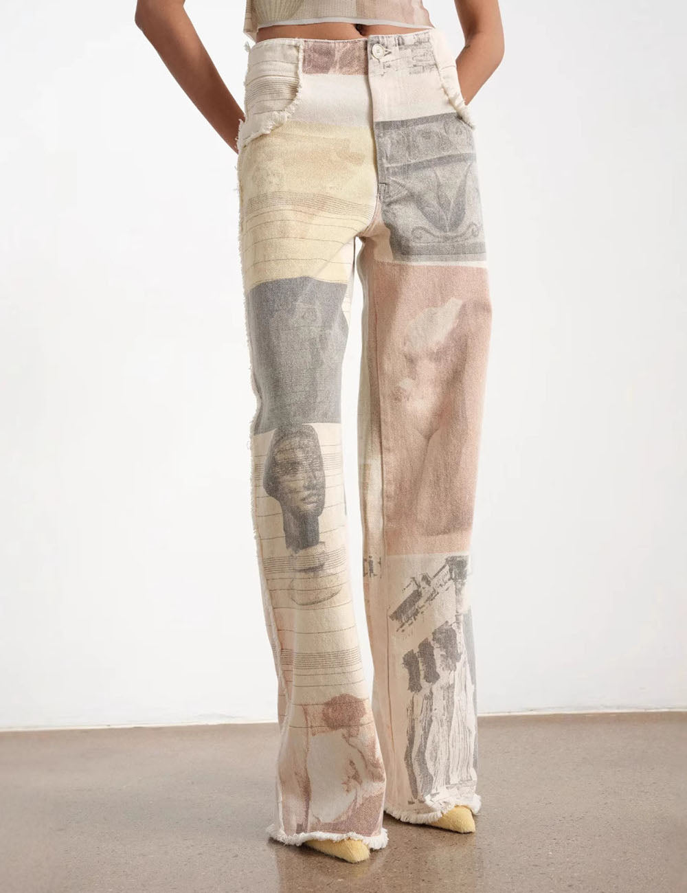 Vintage Printed High Waist Straight Leg Jeans DP25E480