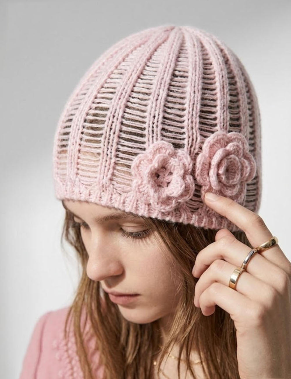 3D Floral Knit Beanie - DippedShop Wholesale - #3331