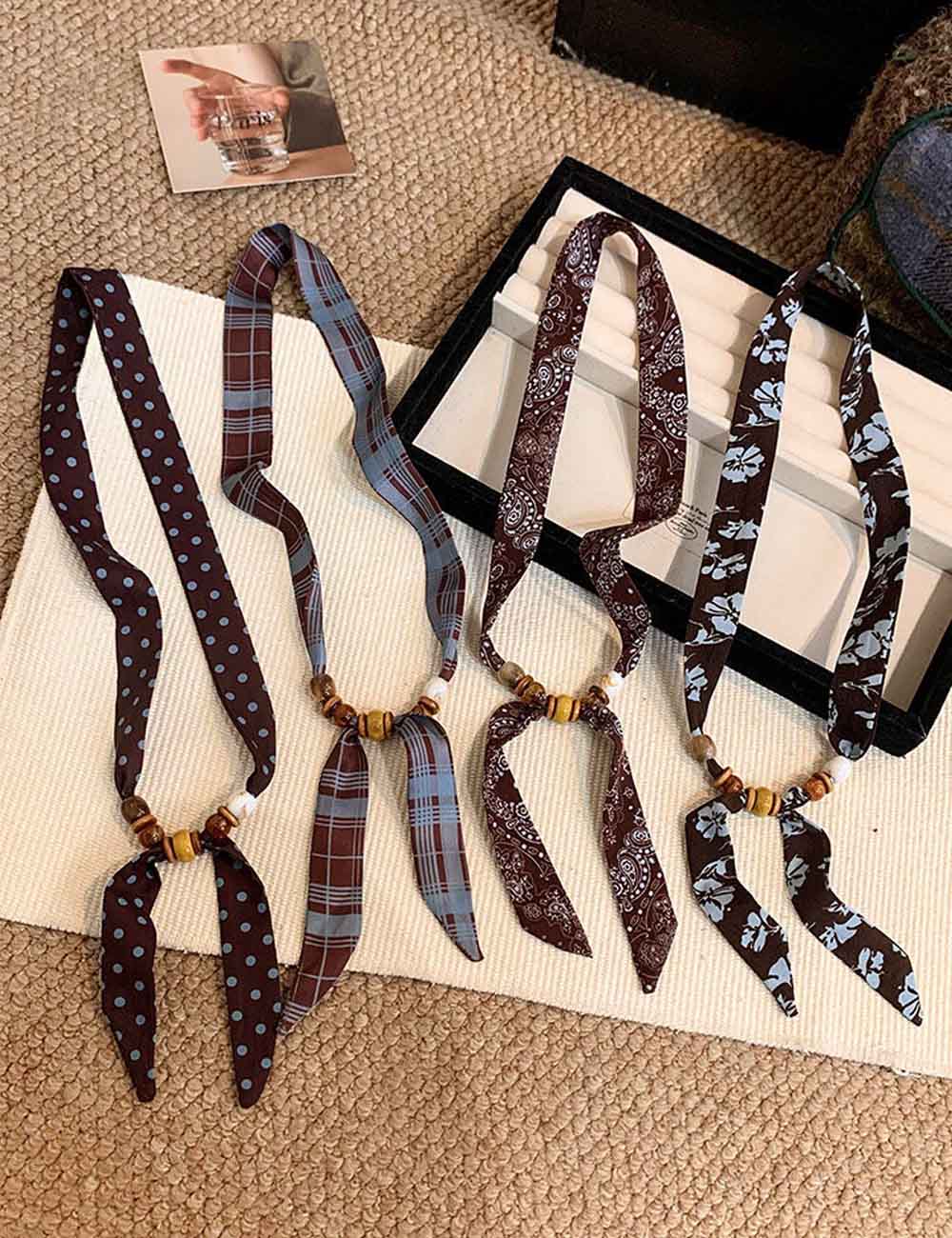 Retro Polka Dot Beaded Scarf Necklace - DippedShop Wholesale - #3475