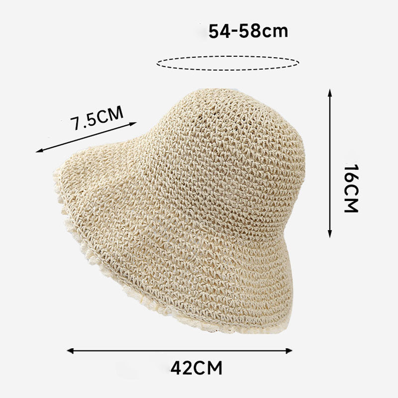 Elegant Lace Straw Bucket Hat - DippedShop Wholesale - #0355