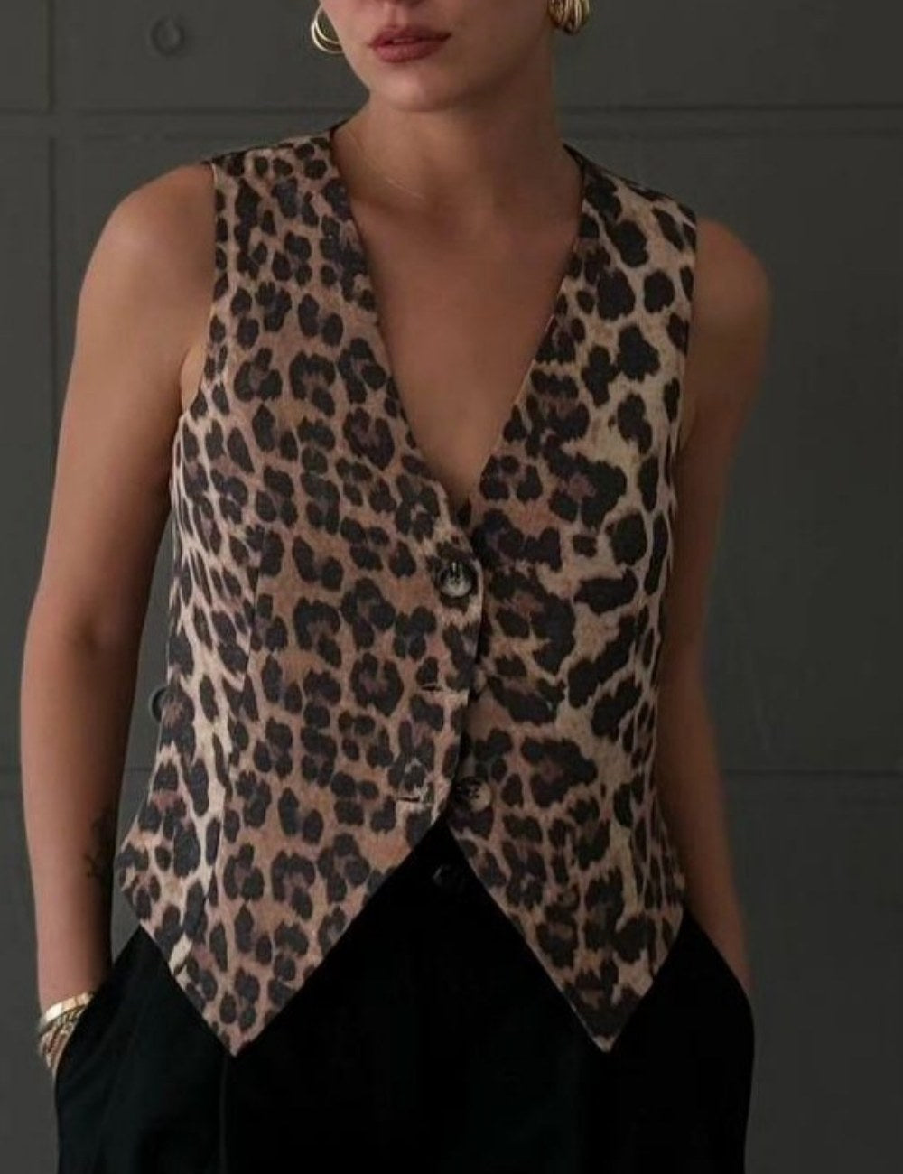 Leopard Print Sexy V-Neck Short Vest DPT0805