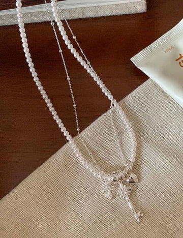 Heart Cross Pearl Necklace - DippedShop Wholesale - #0387