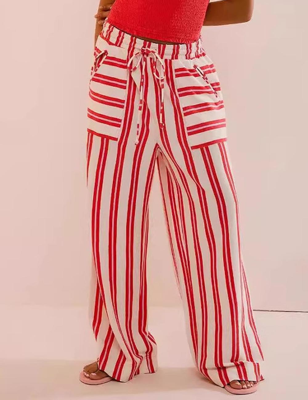 Color Block Striped Drawstring Wide-Leg Pants DP25F548