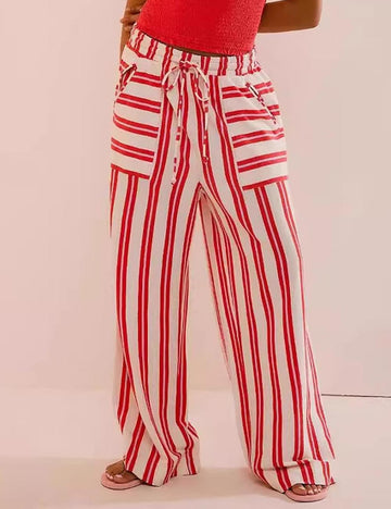 Color Block Striped Drawstring Wide-Leg Pants DP25F548