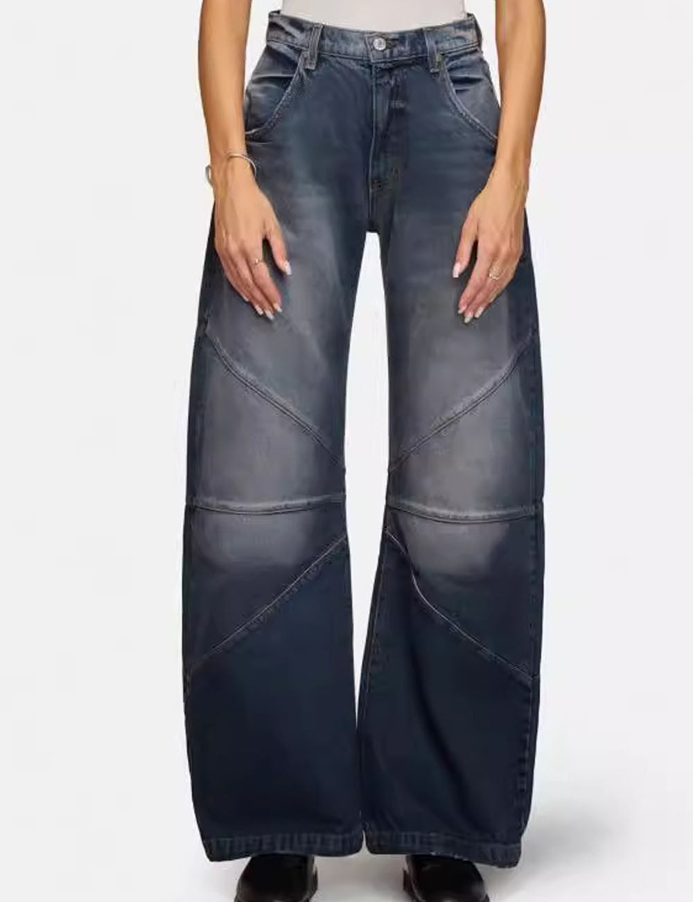 Trendy Pleated Splice Straight Leg Baggy Jeans DP25G696