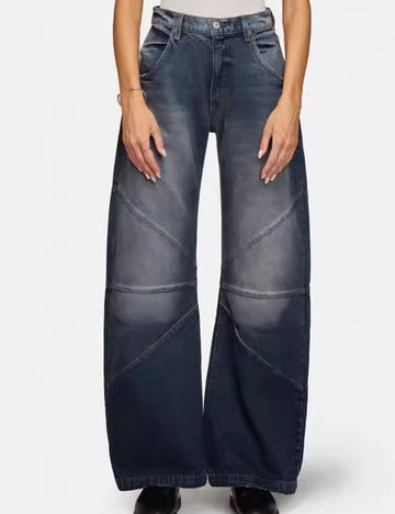 Trendy Pleated Splice Straight Leg Baggy Jeans DP25G696