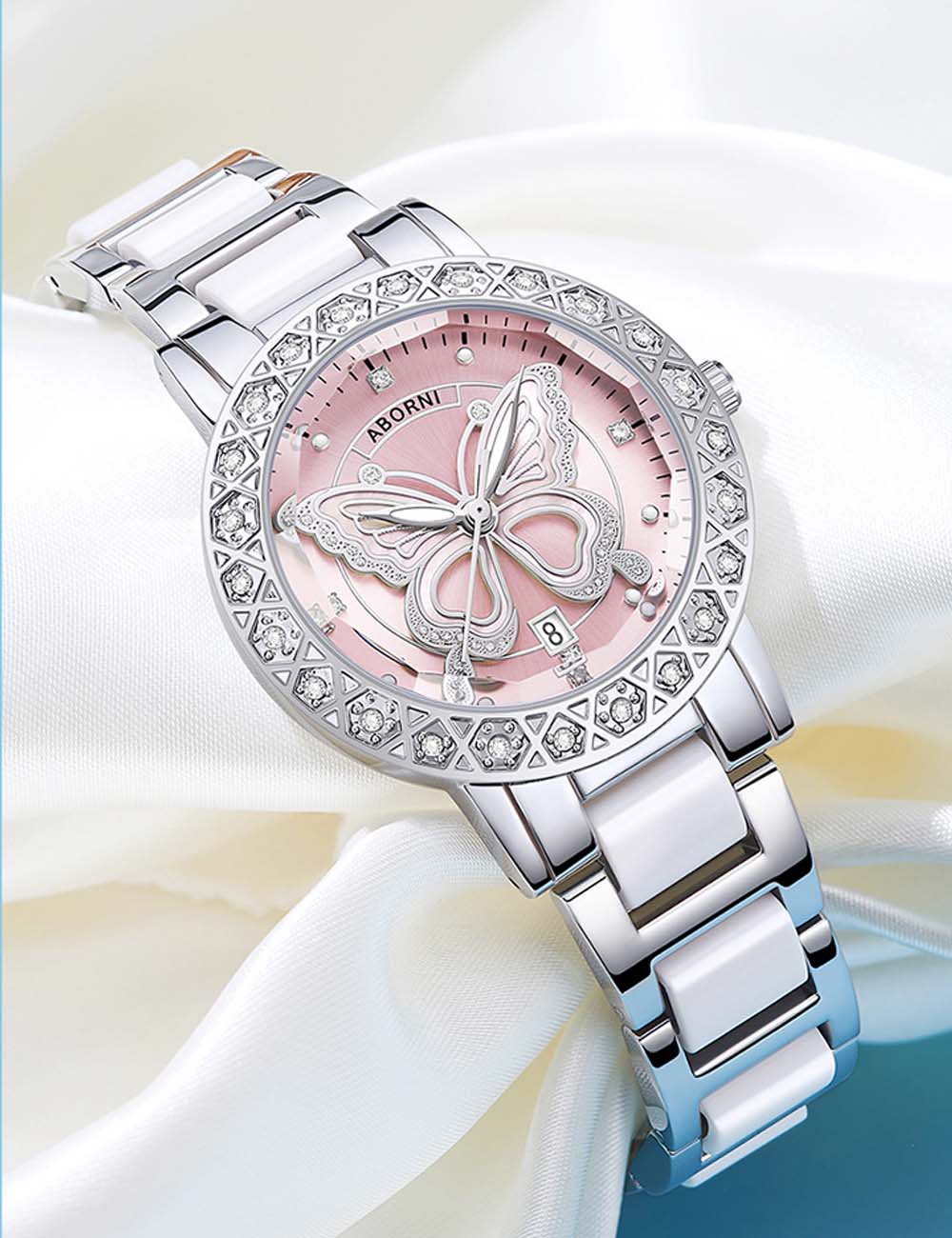Elegant Butterfly Rhinestone Quartz Wrist Watch MK2SSAS6W6JWA16