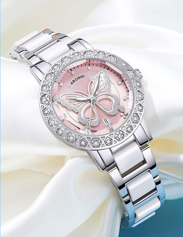 Elegant Butterfly Rhinestone Quartz Wrist Watch MK2SSAS6W6JWA16