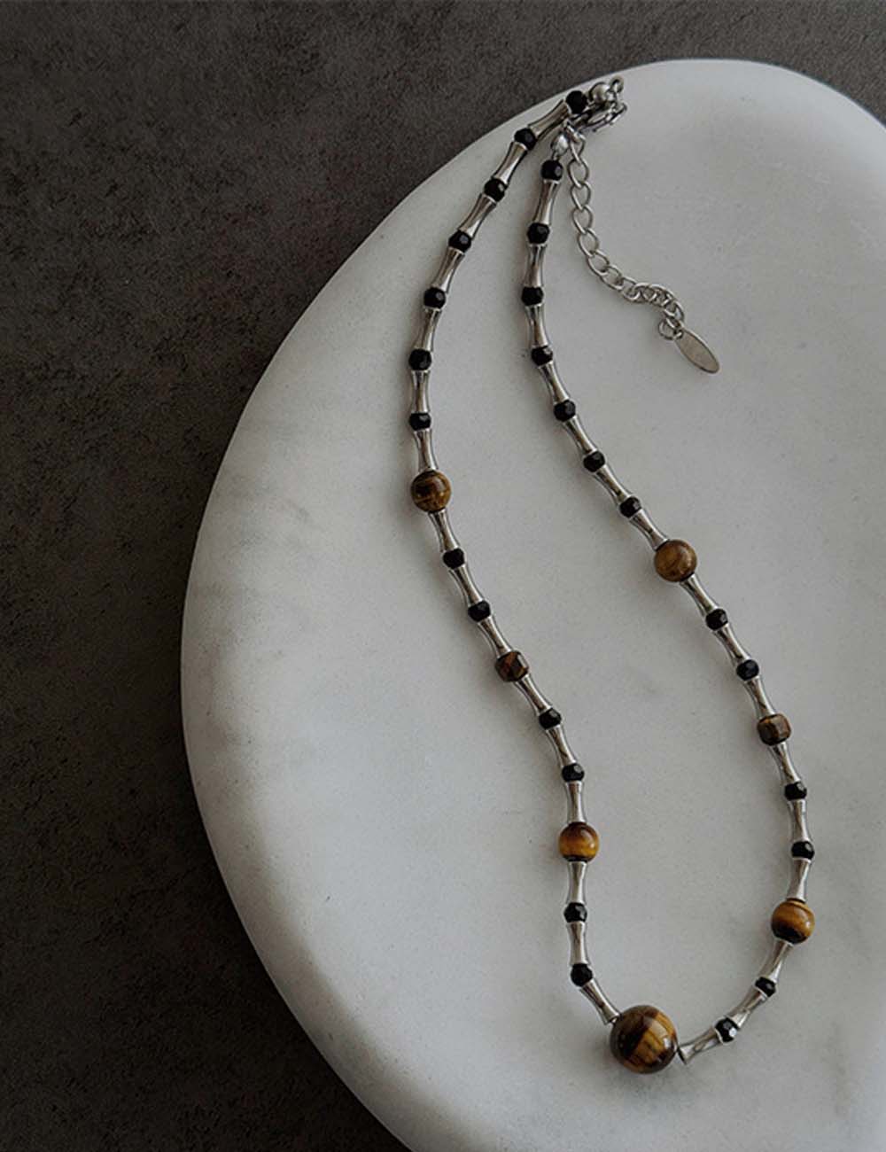 Retro Handmade Bamboo Tiger Eye Necklace DP25F839