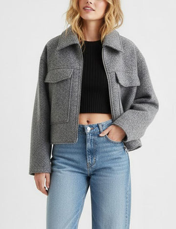 Lapel Zipper Pocket Casual Short Jacket DP25G812