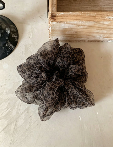 Brown Leopard Print Mesh Hair Scrunchie MK2BW6W6HSR40