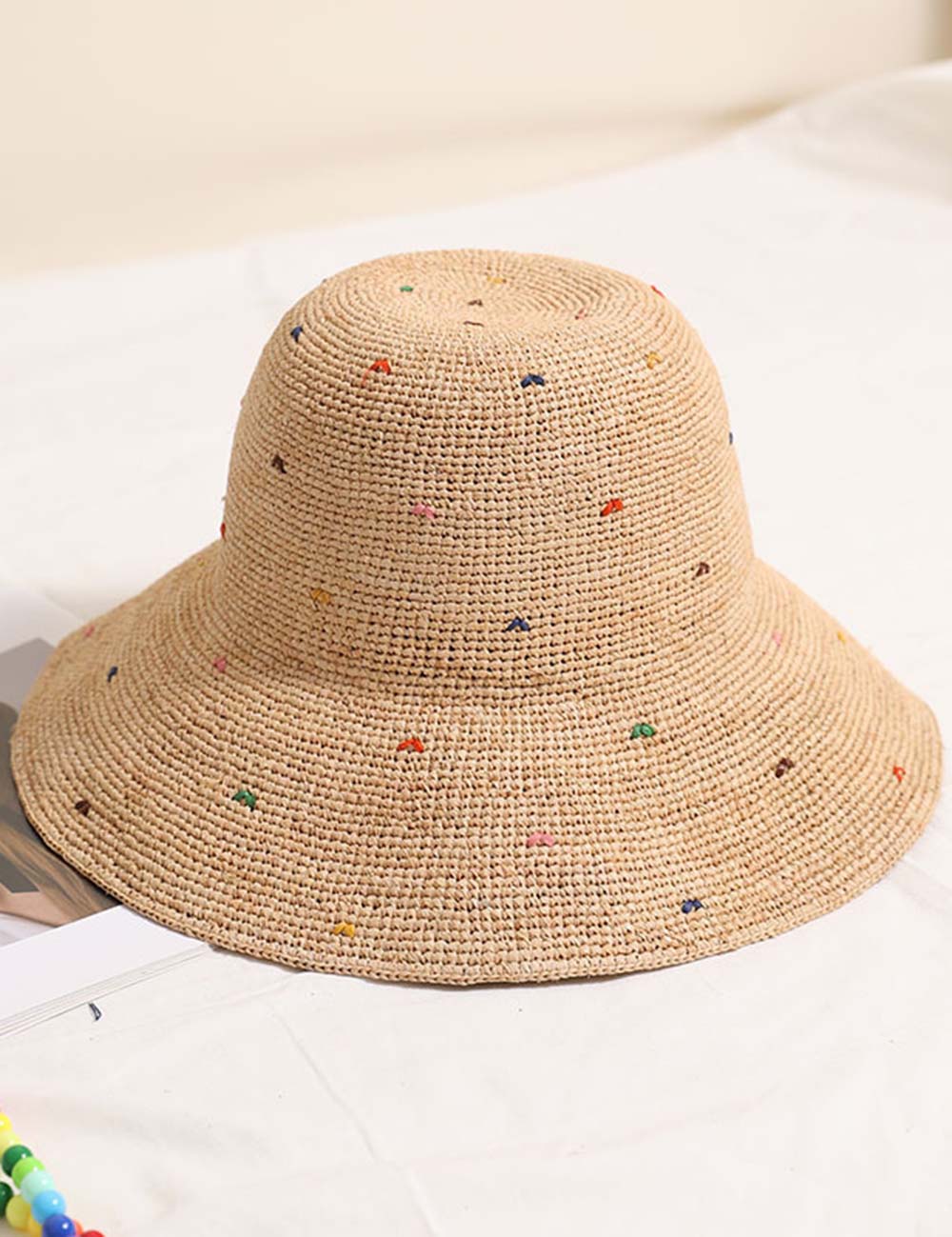 Simple Colorful Dots Raffia Straw Bucket Hat DP25E412