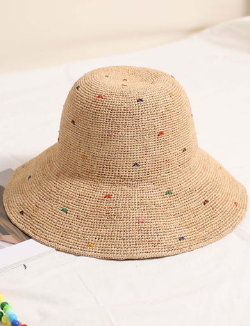 Simple Colorful Dots Raffia Straw Bucket Hat DP25E412