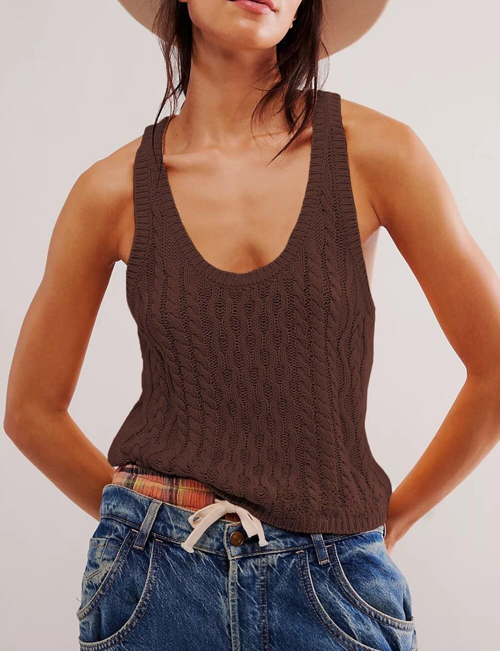 Casual Simple Twist V-Neck Knit Vest DP25C410