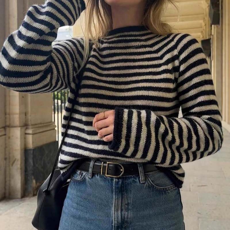 Trendy Striped Color Block Pullover Knit Sweater DP25G939