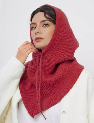 Simple Solid Color Drawstring Hooded Scarf Hat DP25H693