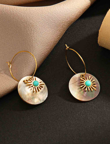Sunburst Turquoise Shell Drop Hoop Earrings DP25F786