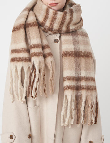 Soft Warm Faux Cashmere Plaid Tassel Scarf DP25F631
