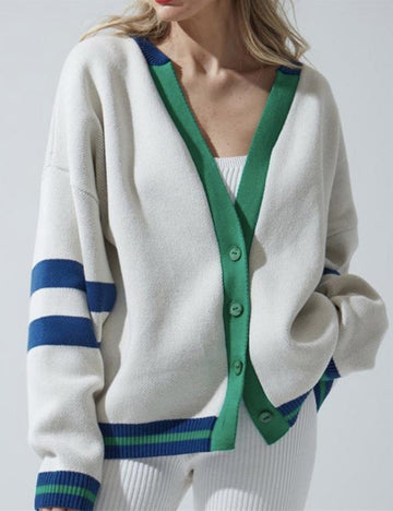 Trendy Color Contrast Striped Knit Cardigan DP25G974