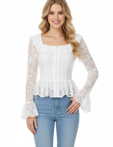 Elegant Square Neck Long Sleeve Lace Blouse DP25G985