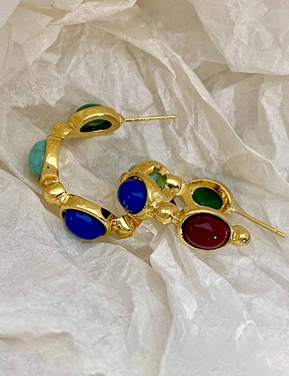 Turquoise Geometric Colorful Oval Hoop Earrings DP25E723