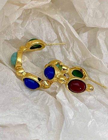 Turquoise Geometric Colorful Oval Hoop Earrings DP25E723