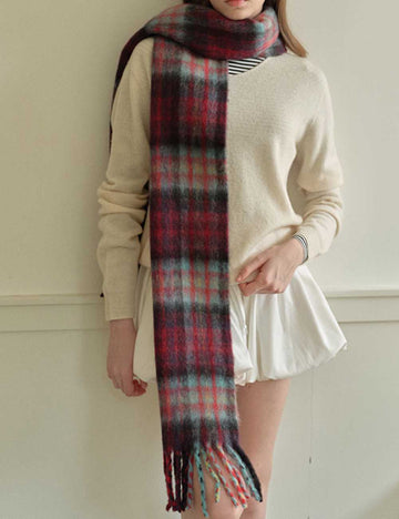 Soft Winter Color Contrast Plaid Warm Scarf DP25G565