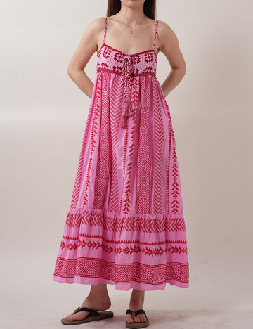 Color Block Embroider String Midi Dresses DP25C430