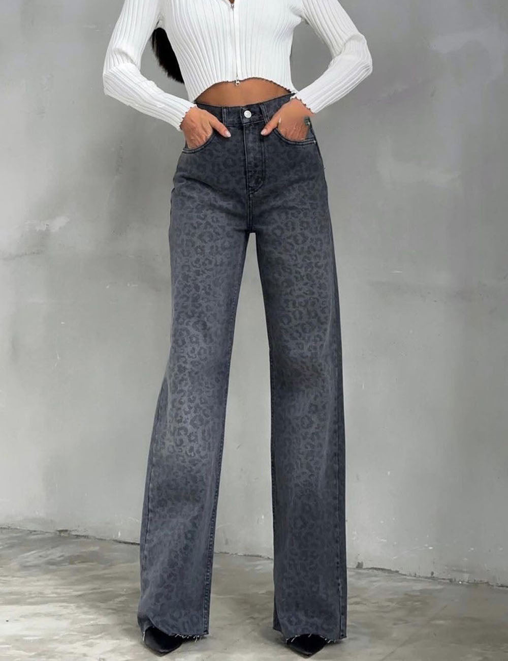 Casual Leopard High Waist Straight Leg Pants DP25E467