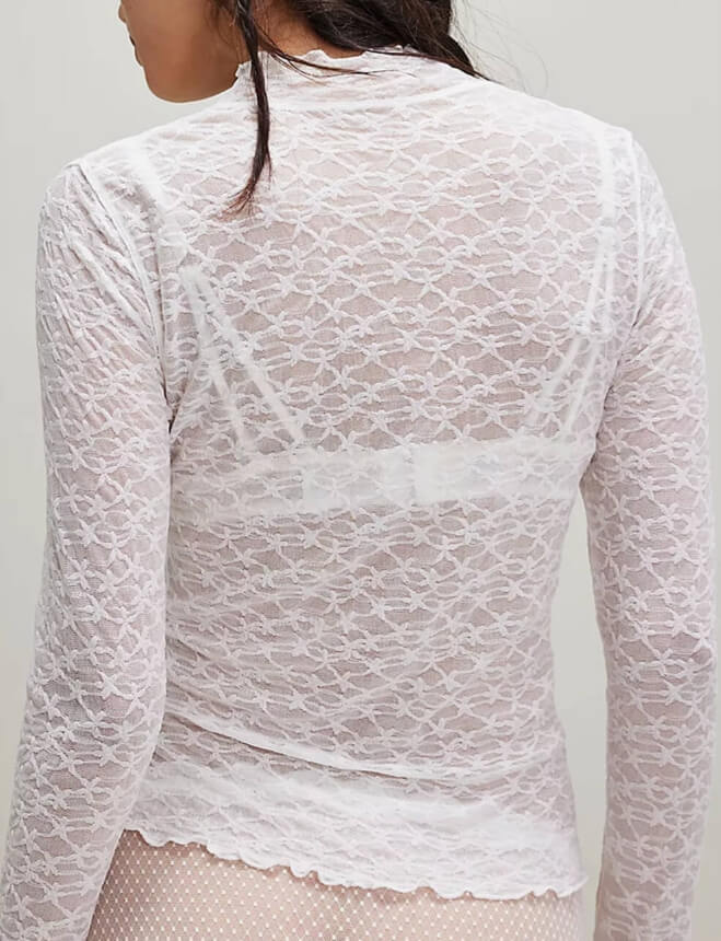 Solid Color Lace See Through Slim Tops DP25B846