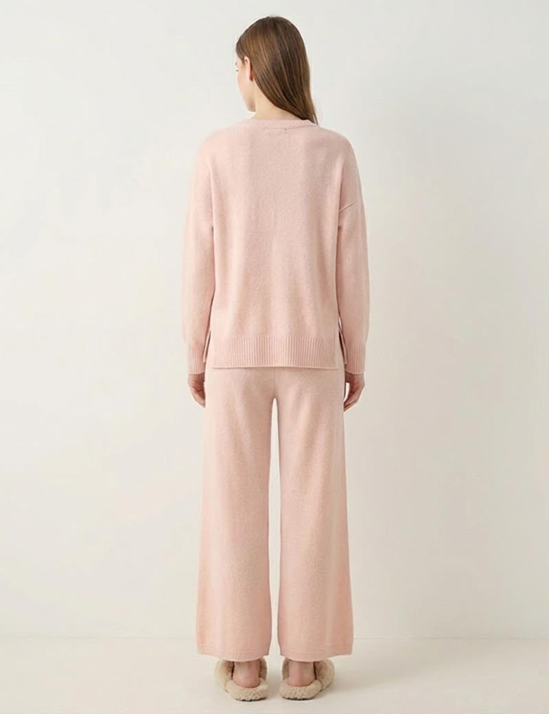 2 Piece Solid V-Neck Sweater Wide-Leg Pants DP25H654