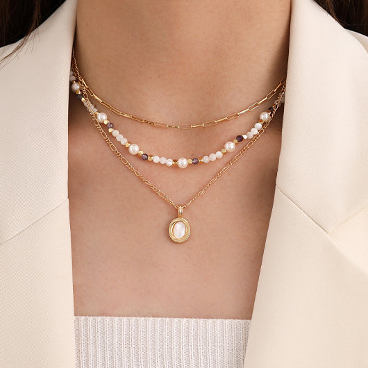 Pearl Shell Layered Simple Necklaces DPJN1904