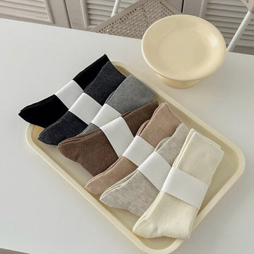 Solid Color Ribbed Simple Socks DP25A453