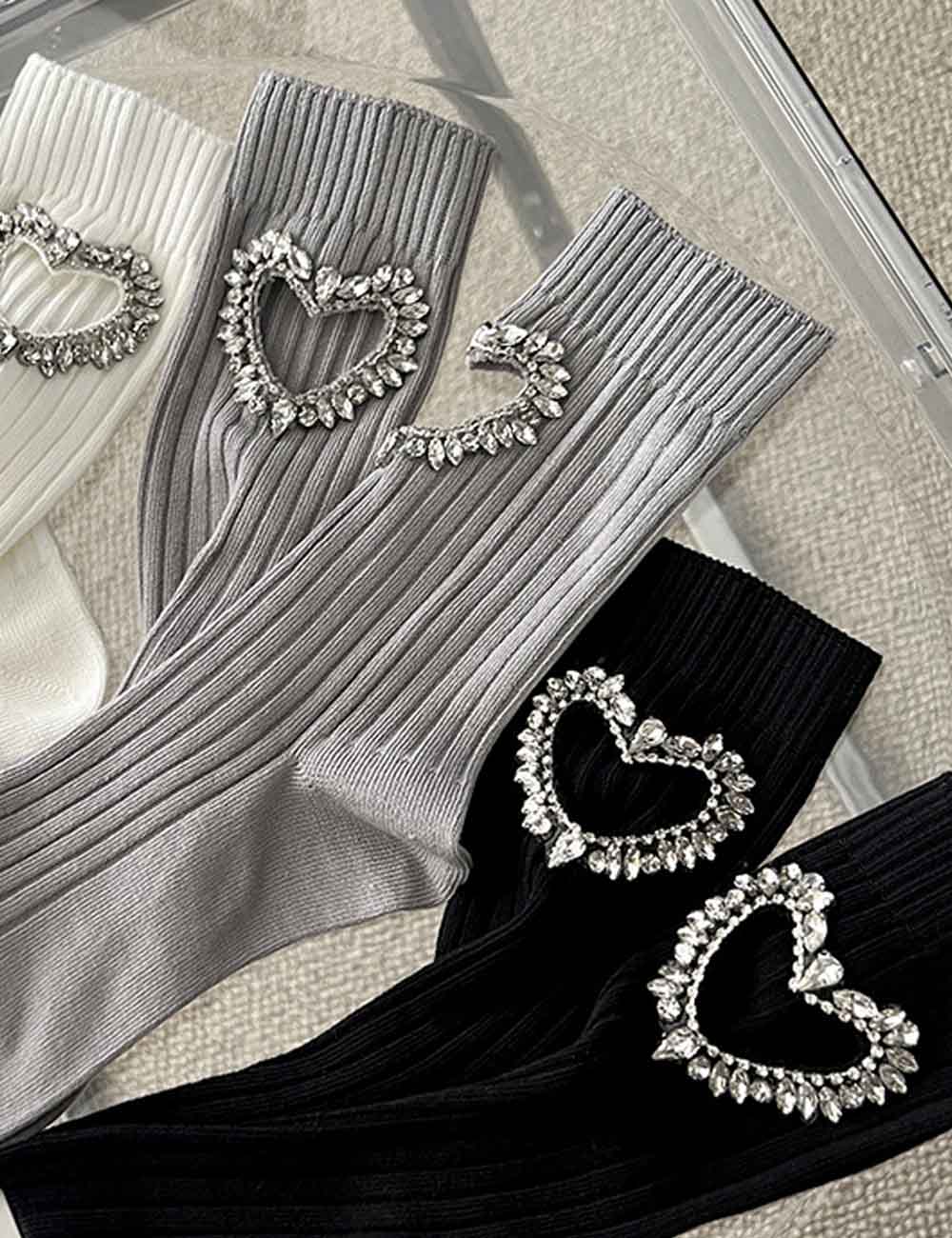 Rhinestone Heart Socks - DippedShop Wholesale - #5187