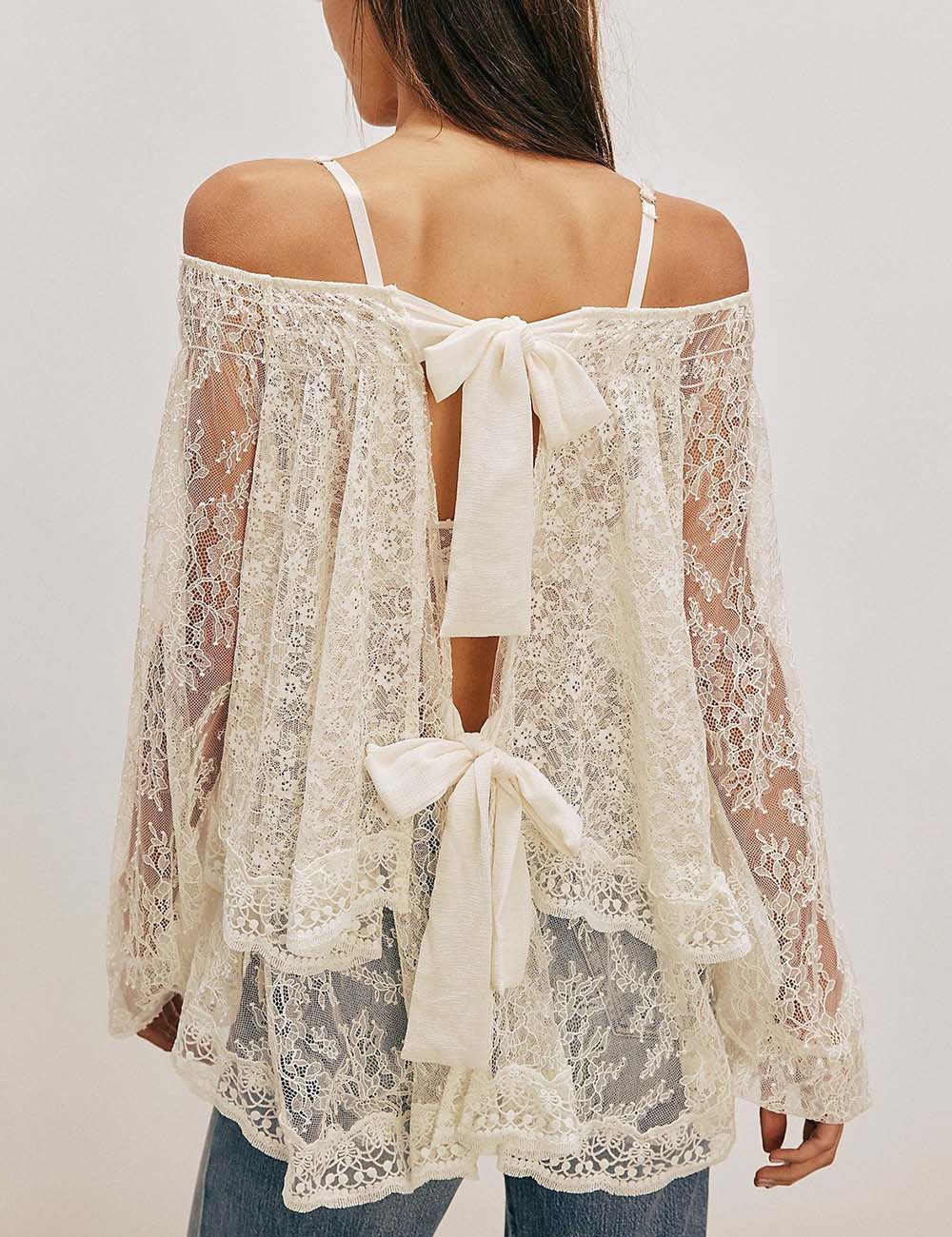 Lace Off Shoulder Bow Tie Top - DippedShop Wholesale - #0899