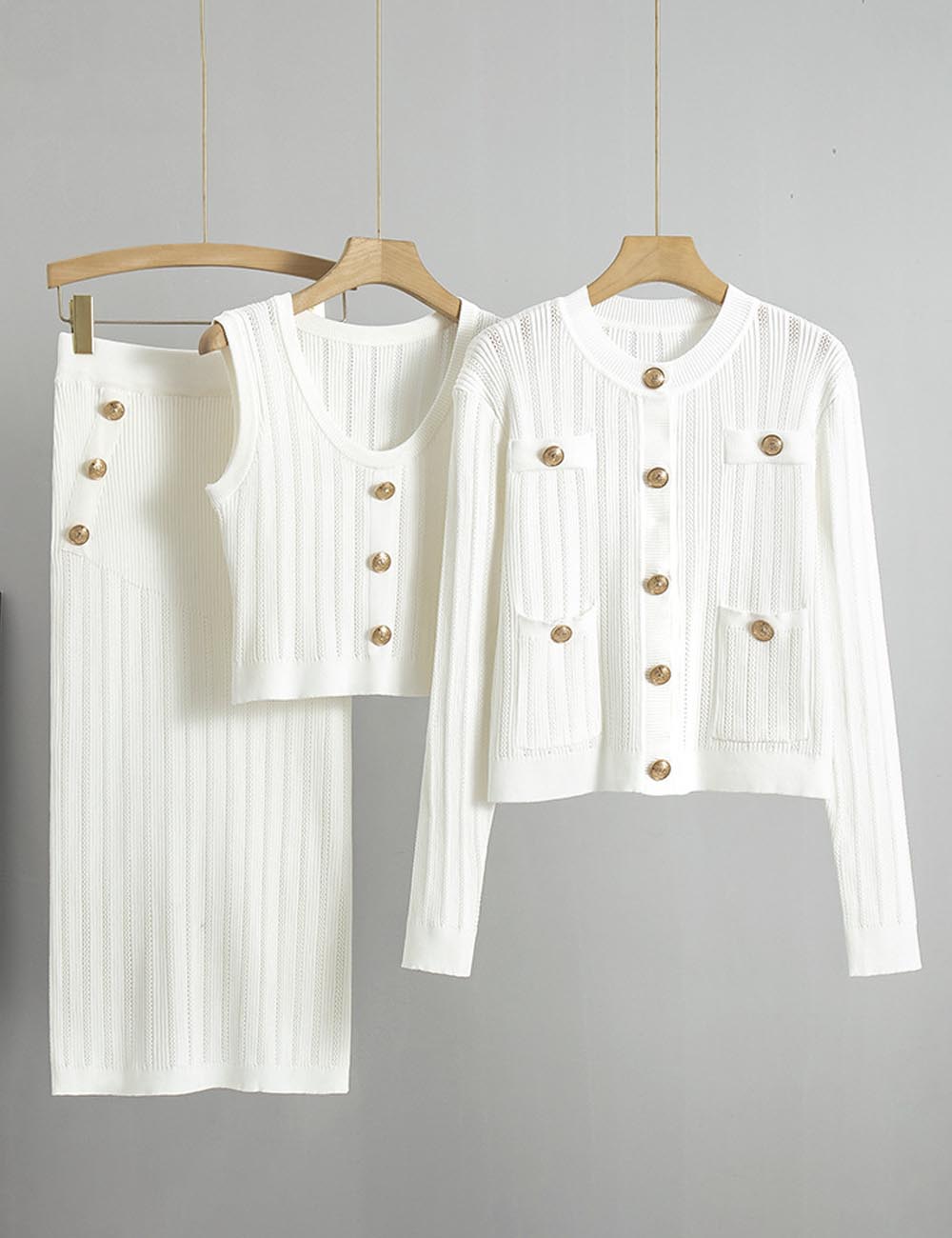 3 Pcs Knit Solid Color Office Suit Set DP25G545