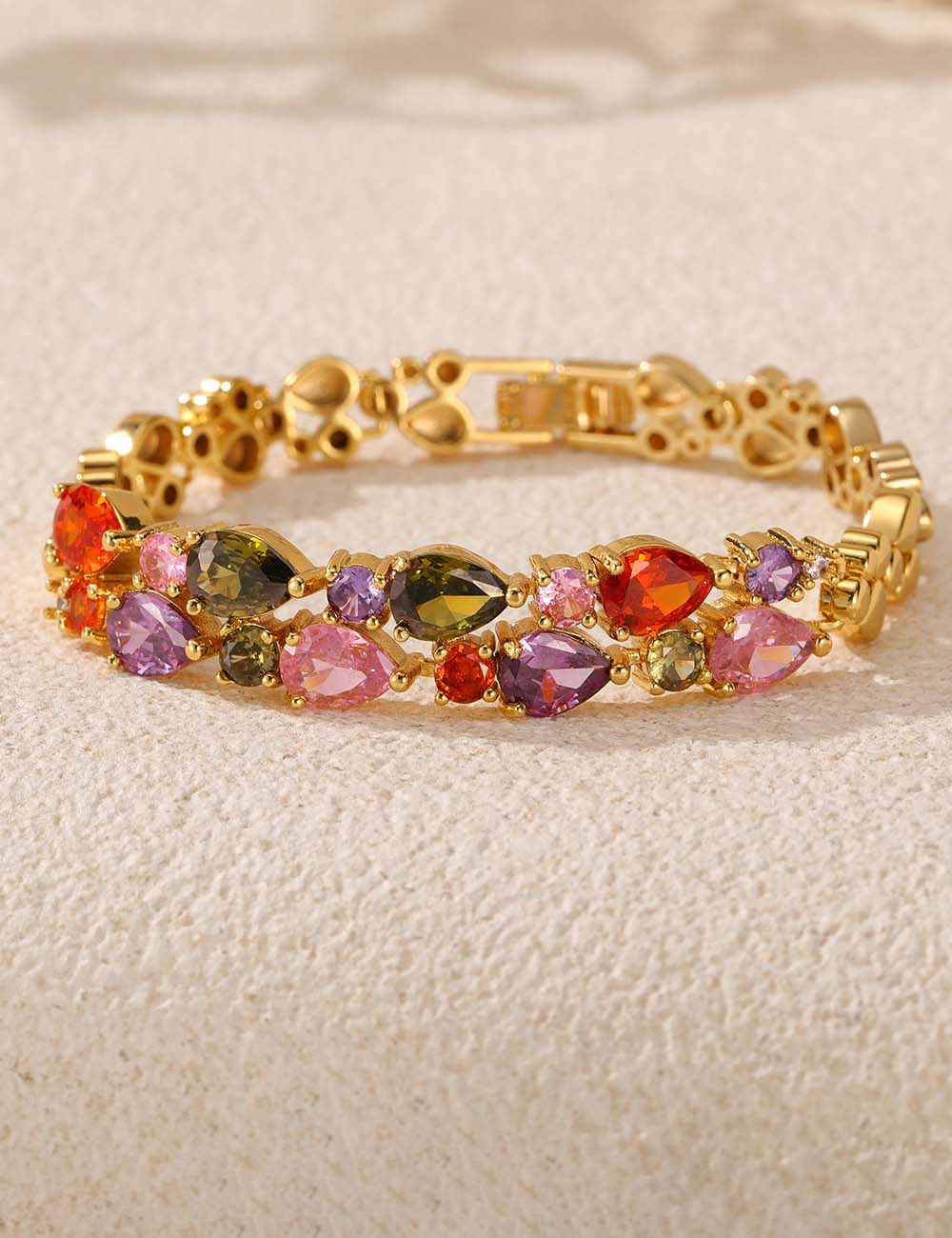 Colorful Cubic Zirconia Heart Double-Layer Bracelet DP25E782