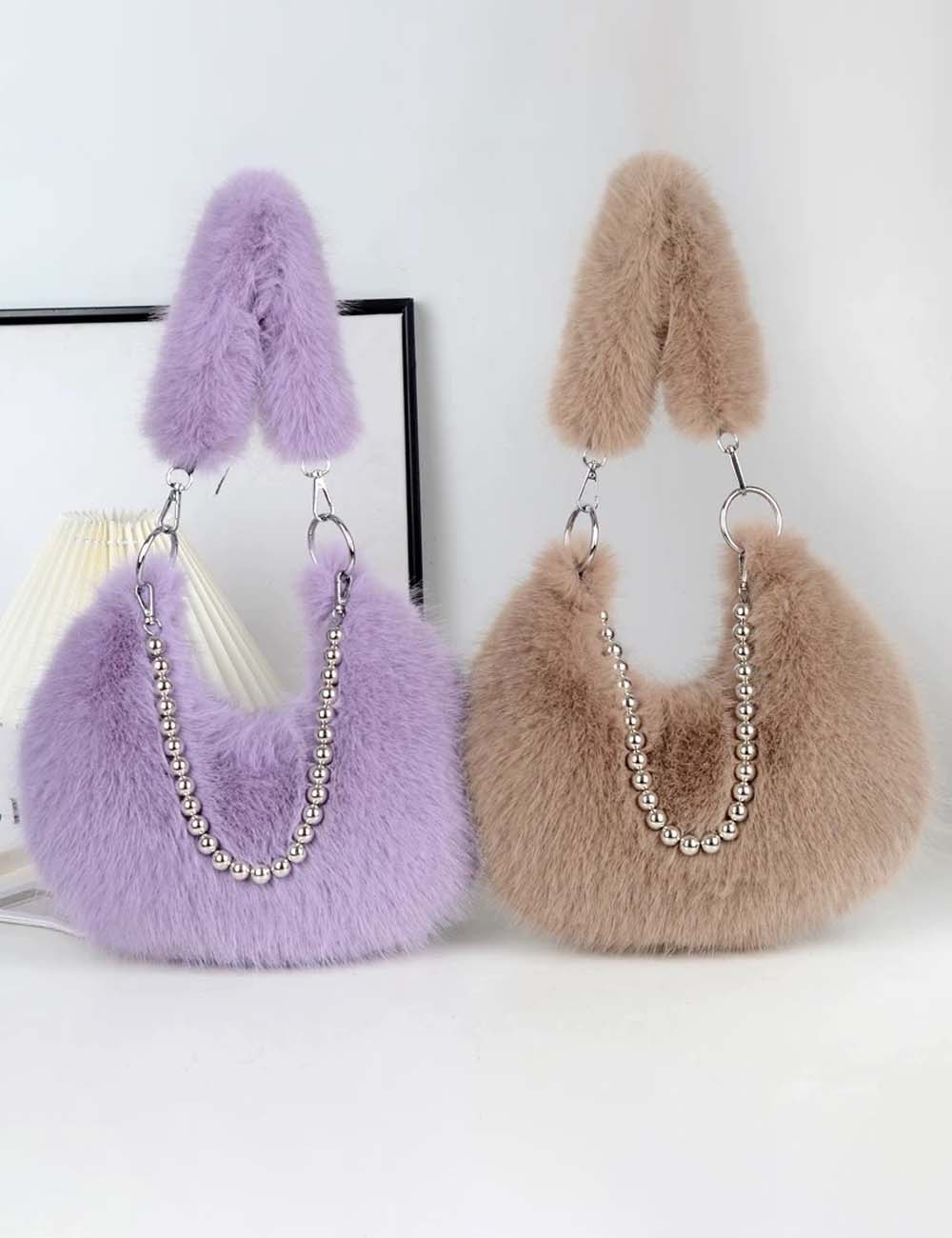 Elegant Furry Faux Fox Fur Shoulder Bag DP25G658
