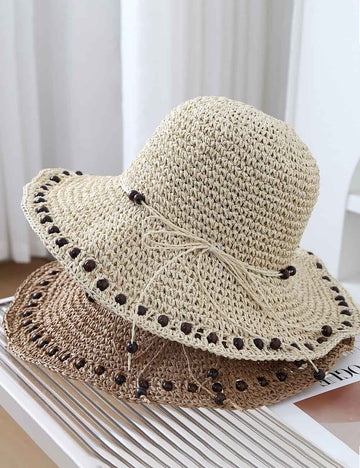Beaded Bow Straw Hat - DippedShop Wholesale - #5699