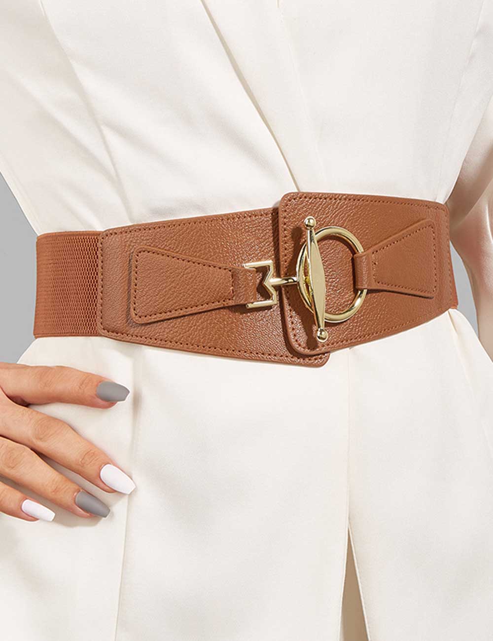 Elegant Stretchy Metal Leather Wide Belt DP25G449