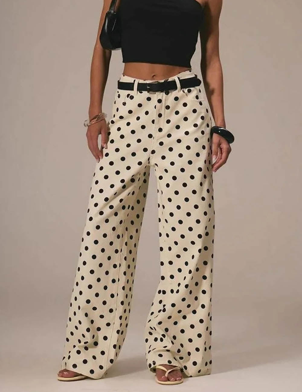 Casual Polka Dots Mid Rise Denim Pants DP26I481